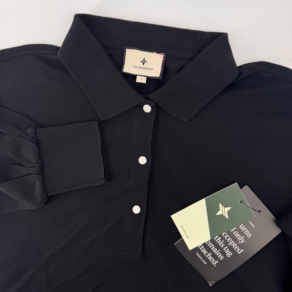 Tuckernuck June Bug Polo Dress Women Small Black Long Sleeve Pique CRW-50-734